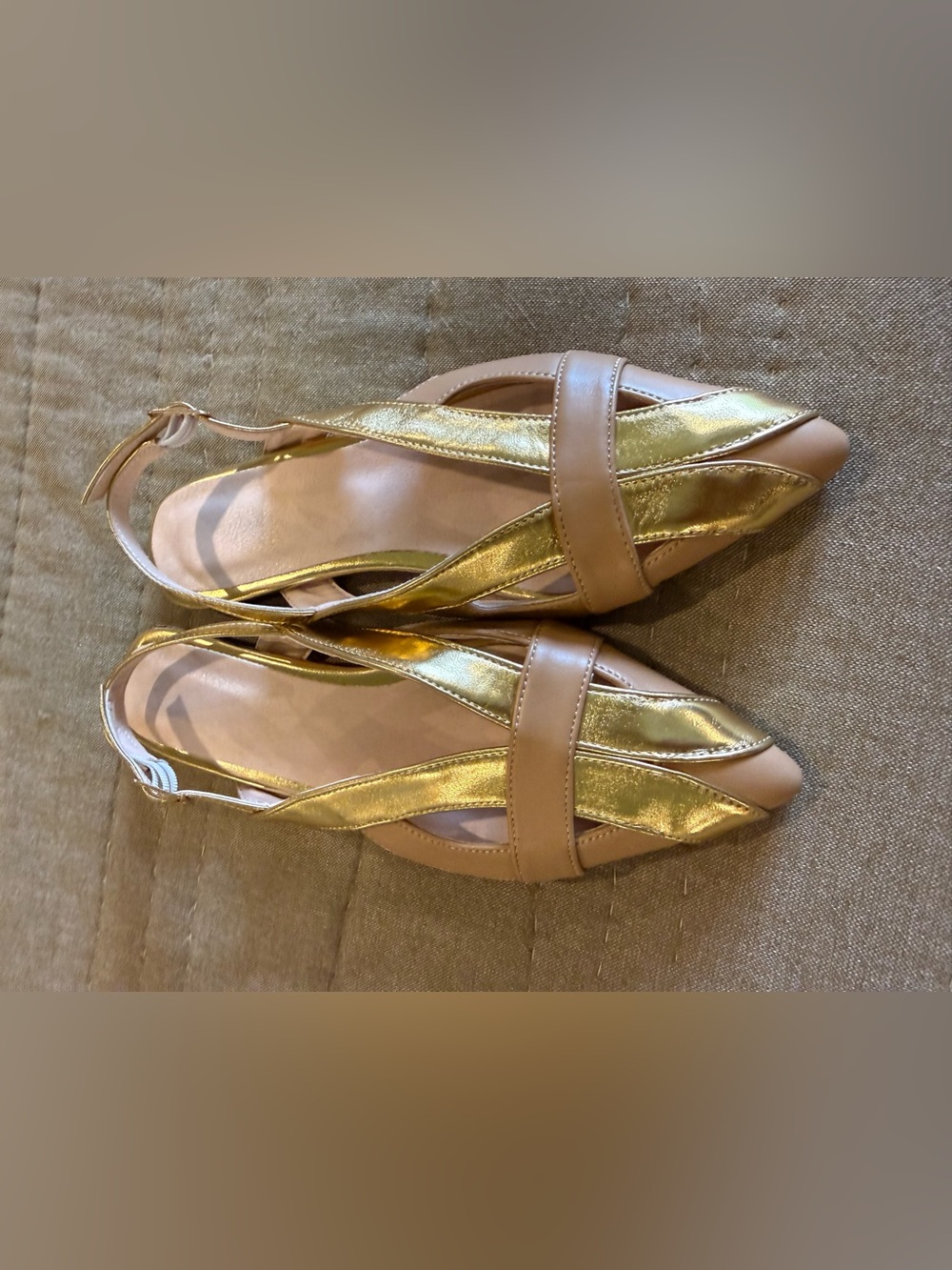 Women’s Nude and Gold Strappy Sandals - Elegant Summer Flats